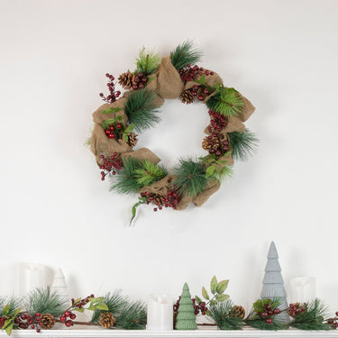 Iced Berries and Burlap Artificial Christmas Pine Wreath, 18-Inch, Unlit